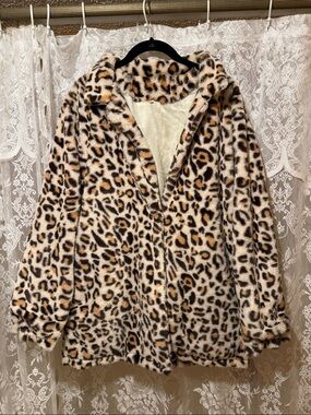 Leopard Print Faux Fur Coat - Women